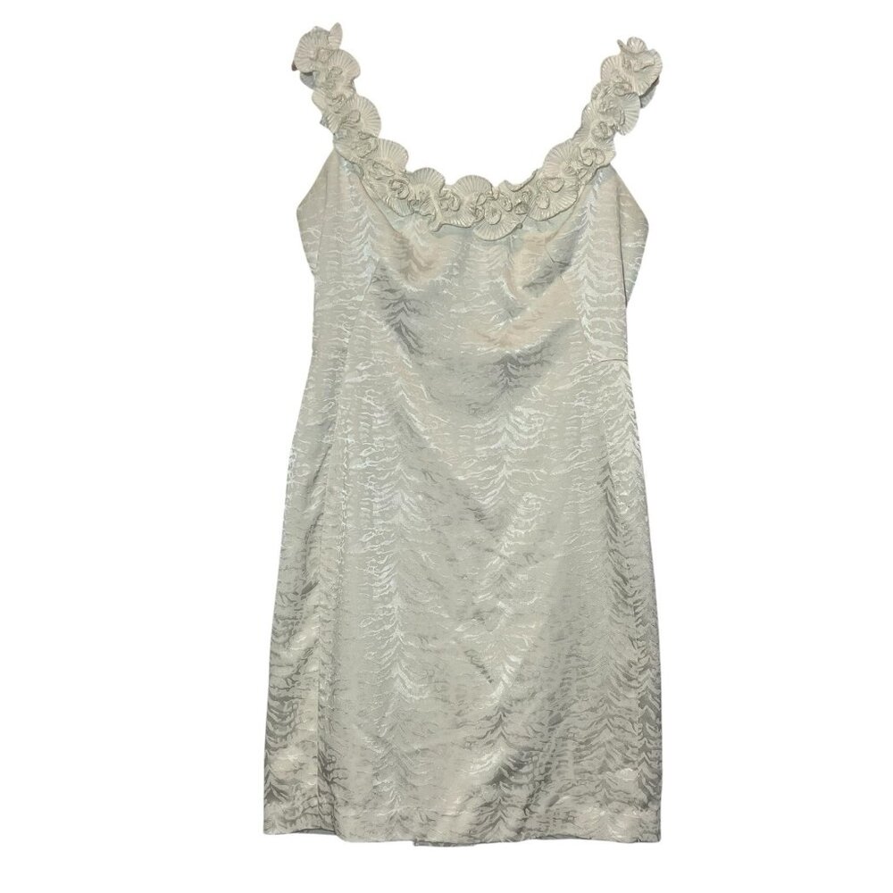 MAGGY LONDON Women’s Knee Dress Size 12 White Lined Sleeveless Zipper